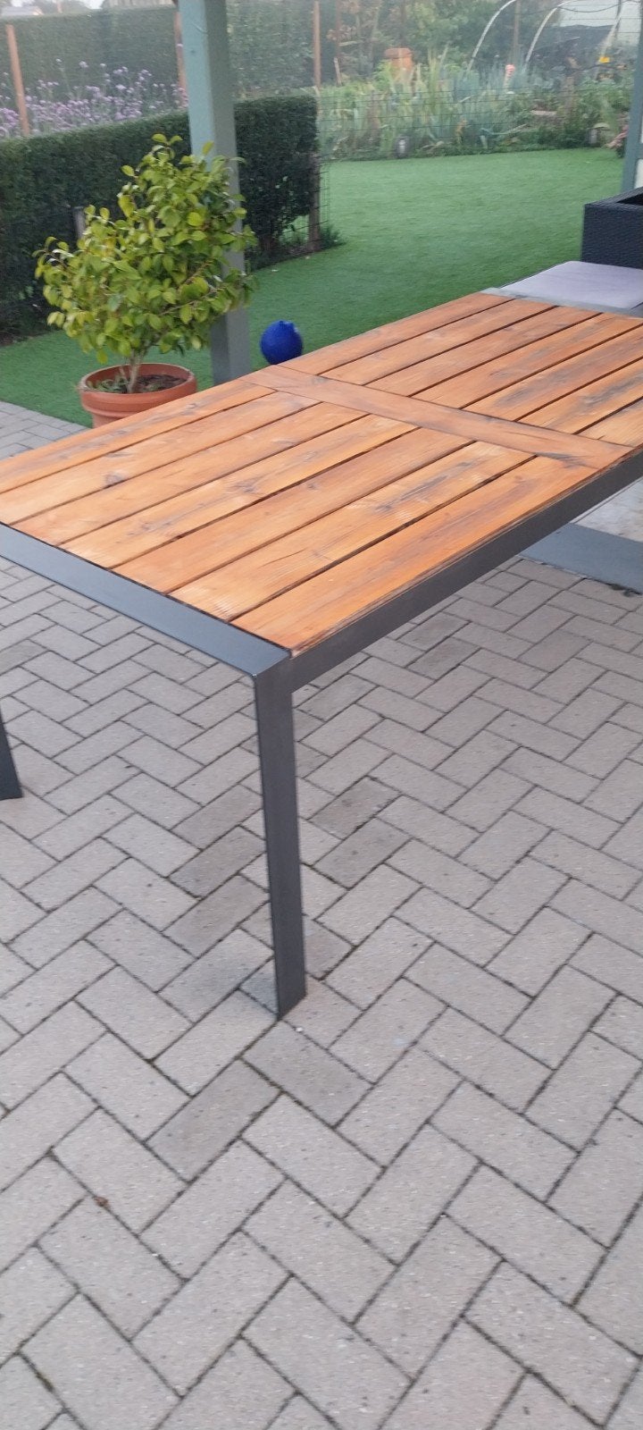 tuin / terrastafel 1m.x 2m. aluminium onderstel gelakt, Tuin en Terras, Ophalen, Gebruikt, Rechthoekig, Aluminium