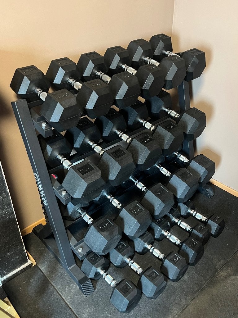 Dumbbells met rek – 7,5 kg t.e.m. 32,5 kg, Ophalen, Zo goed als nieuw, Dumbbell
