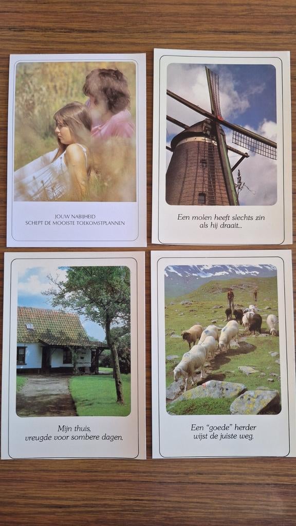 Set van 4 kaarten om op te volgen geluk, Ophalen of Verzenden, 1960 tot 1980, Ongelopen, Overige thema's
