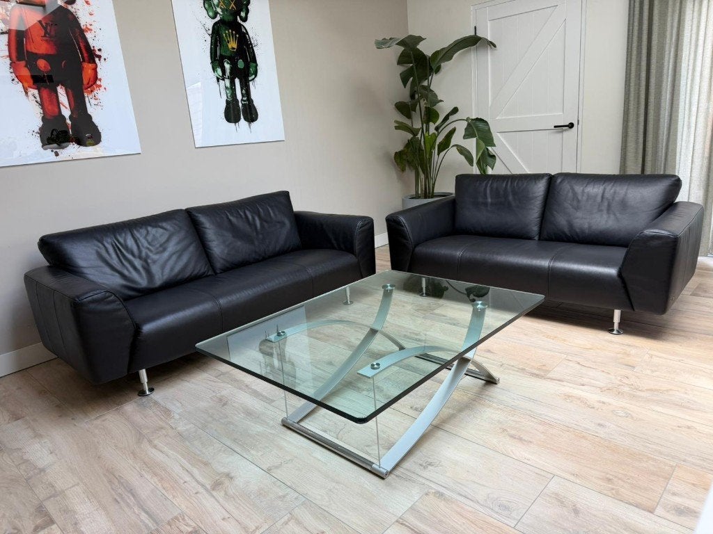 Rolf Benz 250 banken – Zwart Leer – Uitstekende Staat, Ophalen, Overige maten, 150 tot 200 cm, 75 tot 100 cm