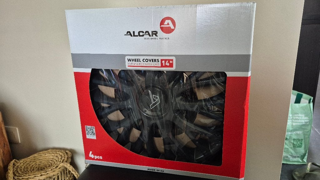 4 enjoliveurs ALCAR Milano 14" noirs – NEUFS en boîte, Enlèvement ou Envoi, Neuf, 14 pouces, Pneus et Jantes