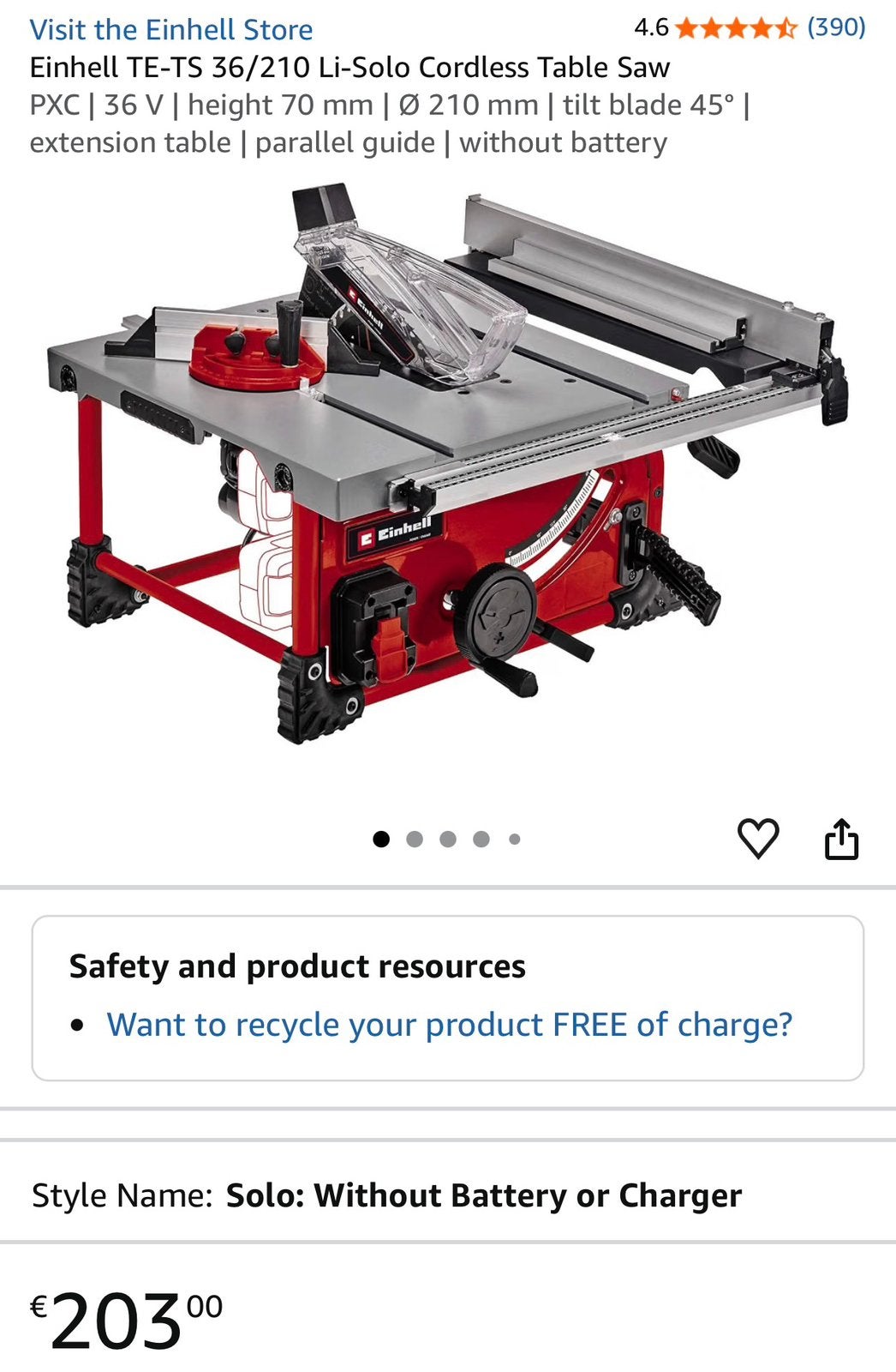 Einhell TE-TS 36/210 Li-Solo accu-tafelzaag, Bricolage & Construction, Enlèvement, Utilisé