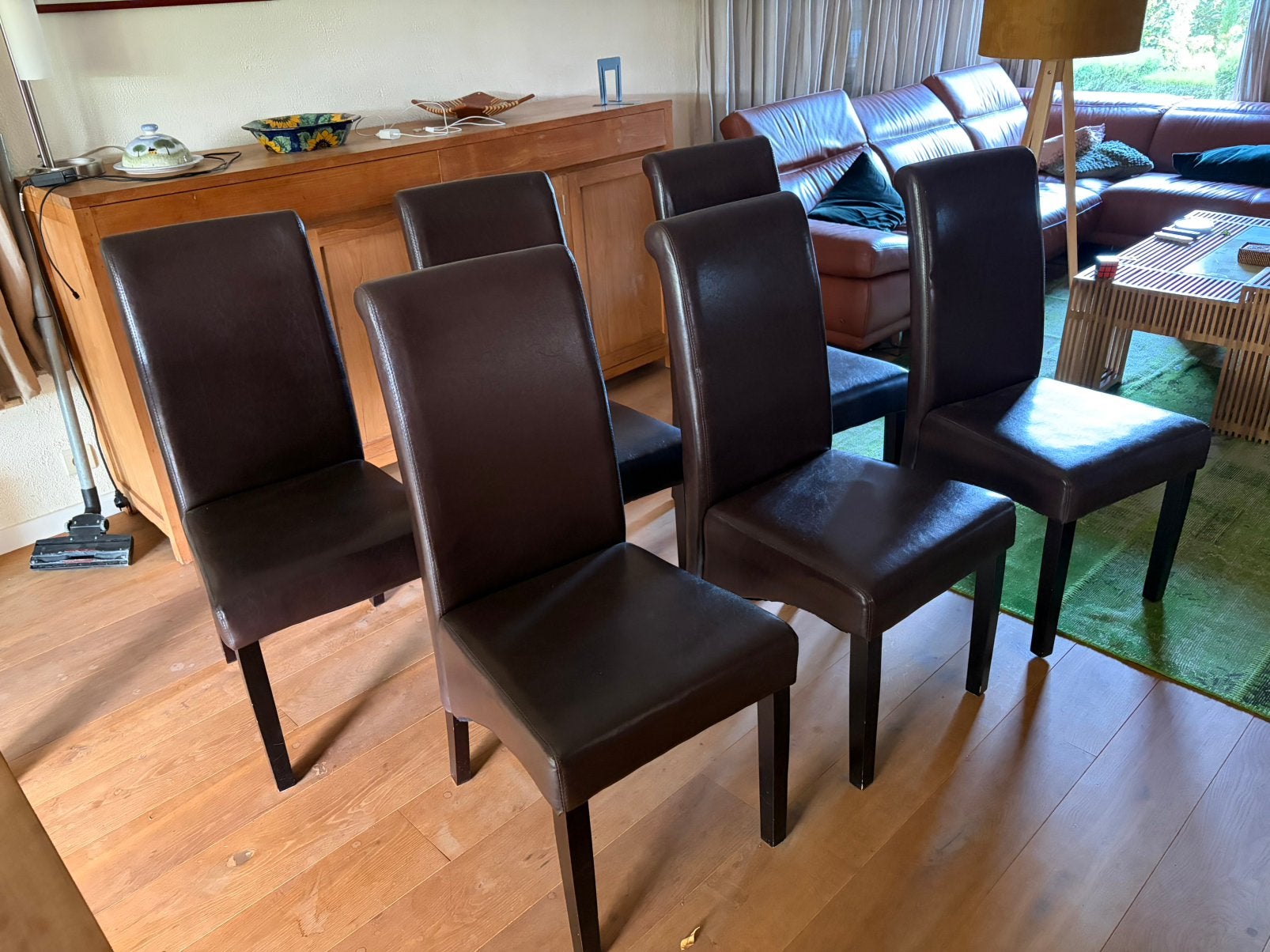 6 luxe stoelen, Huis en Inrichting, Stoelen, Ophalen, Kunststof, Bruin, Zo goed als nieuw