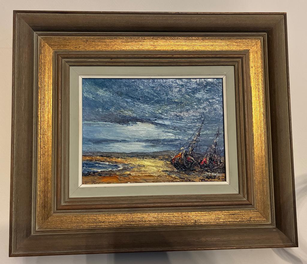 Schilderijtje met boten, Antiek en Kunst, Ophalen