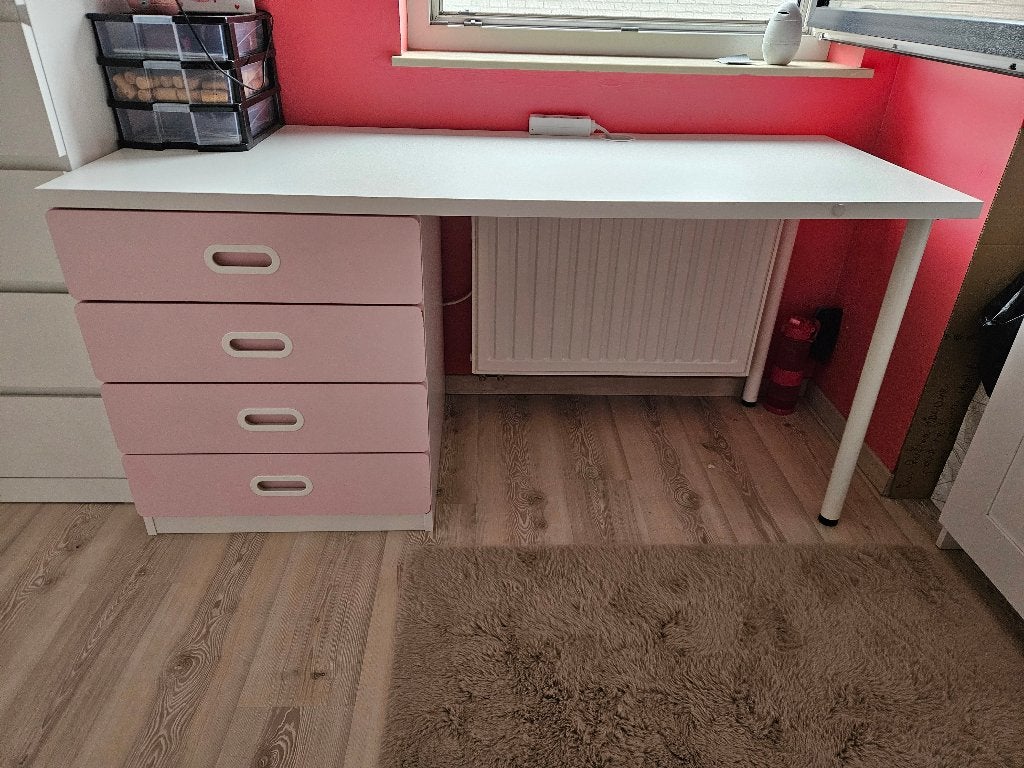 Bureau enfant 4 tiroirs, Maison & Meubles, Bureaux, Démontable, Classique, Rose, Enlèvement