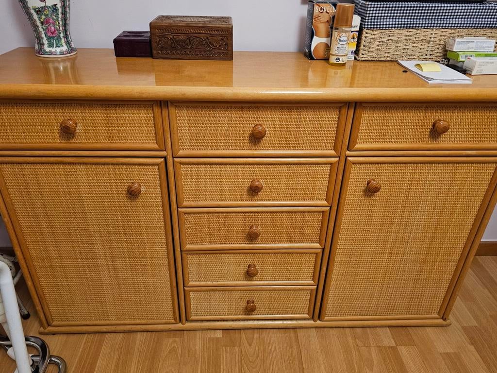 Vintage 80 ´this rotan dressoir met lades en deuren, Ophalen