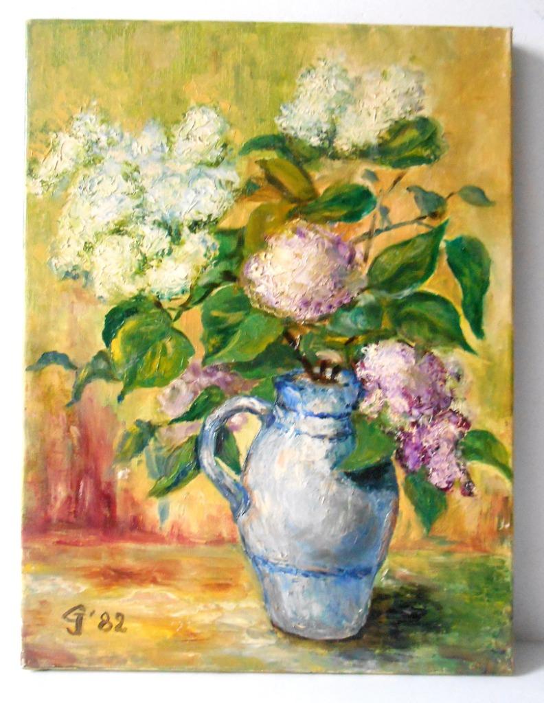 Peinture signée "Nature morte aux lilas", Envoi