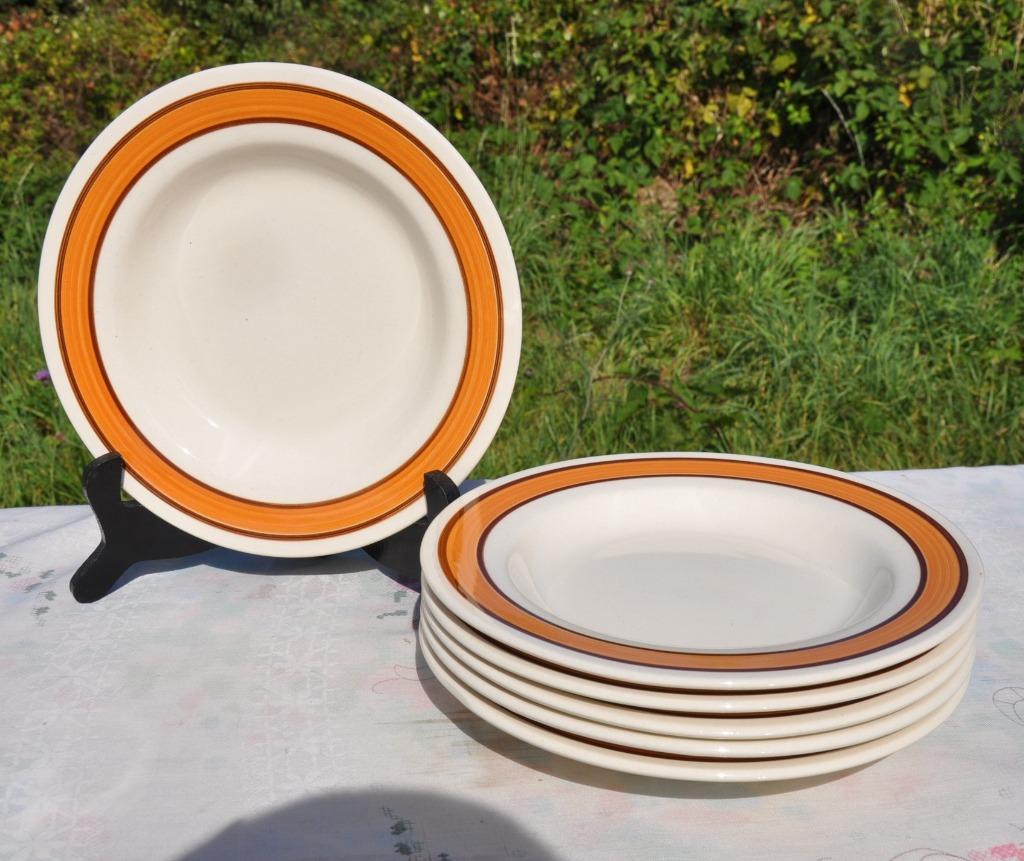 6 assiettes légèrement creuse faience ligne brune, Enlèvement ou Envoi, Utilisé, Céramique, Assiettes(s)
