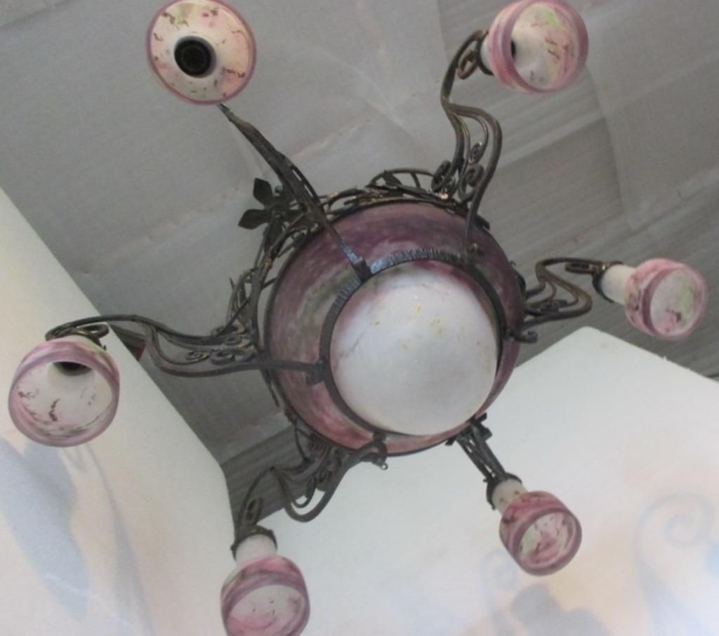 lustre art déco monumental Muller Freres 6 teintes 32, Enlèvement