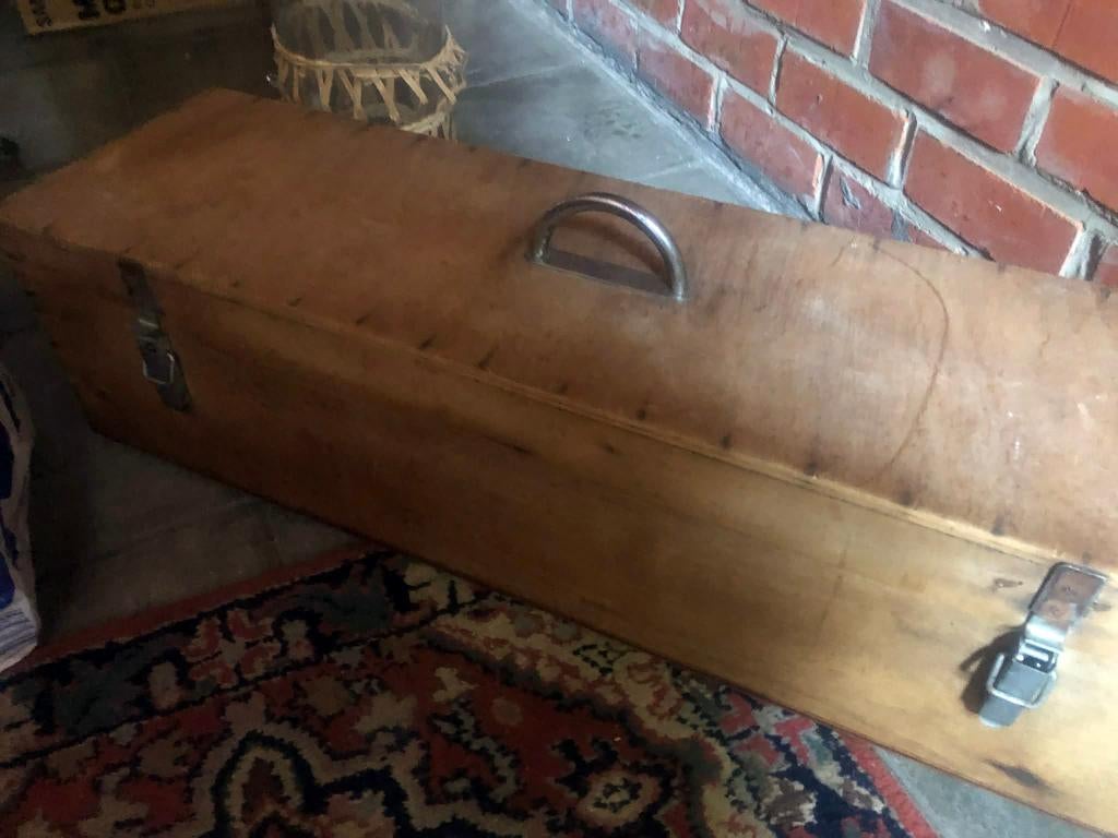 houten kist Belgian Industrial Militaria, Ophalen, Gebruikt, Vintage industriel bois armée militaire