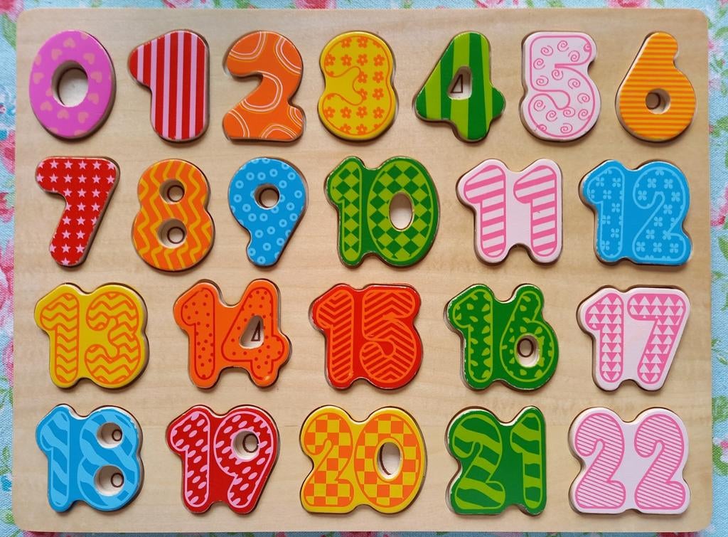 Houten inlegpuzzel Hema 22 nummers, Ophalen of Verzenden, 10 tot 50 stukjes, Nieuw, Van hout