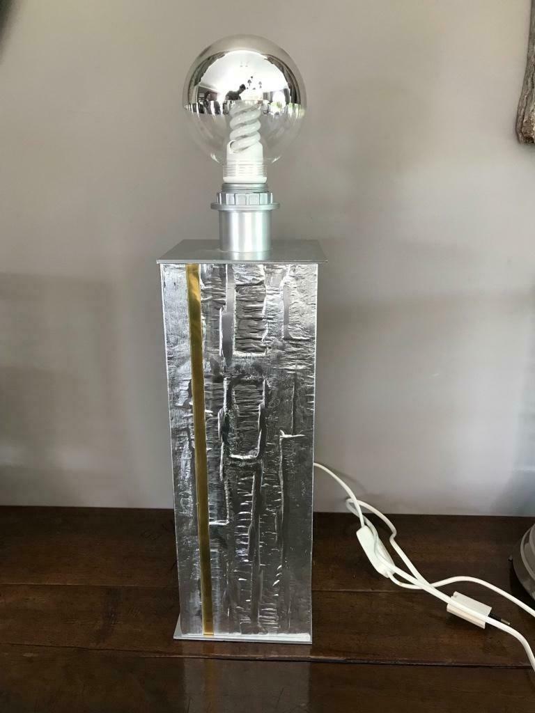 Lampe Art déco, 2x, base carrée argentée et dorée, Enlèvement ou Envoi