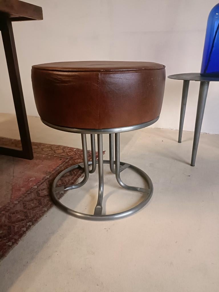 Pouf en cuir marron, Neuf, Enlèvement ou Envoi, Rond, Cuir