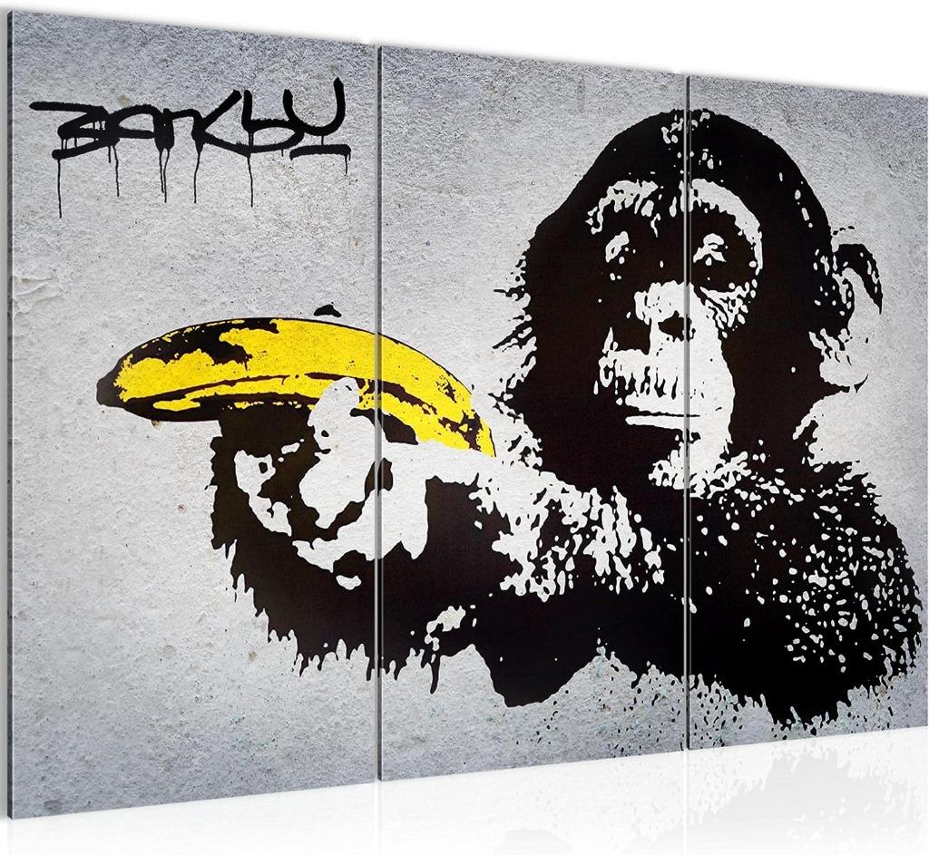Canvas schilderij Banksy AAP Banaan 130 x 80 cm, Verzenden, Nieuw, 125 cm of meer, Schilderij