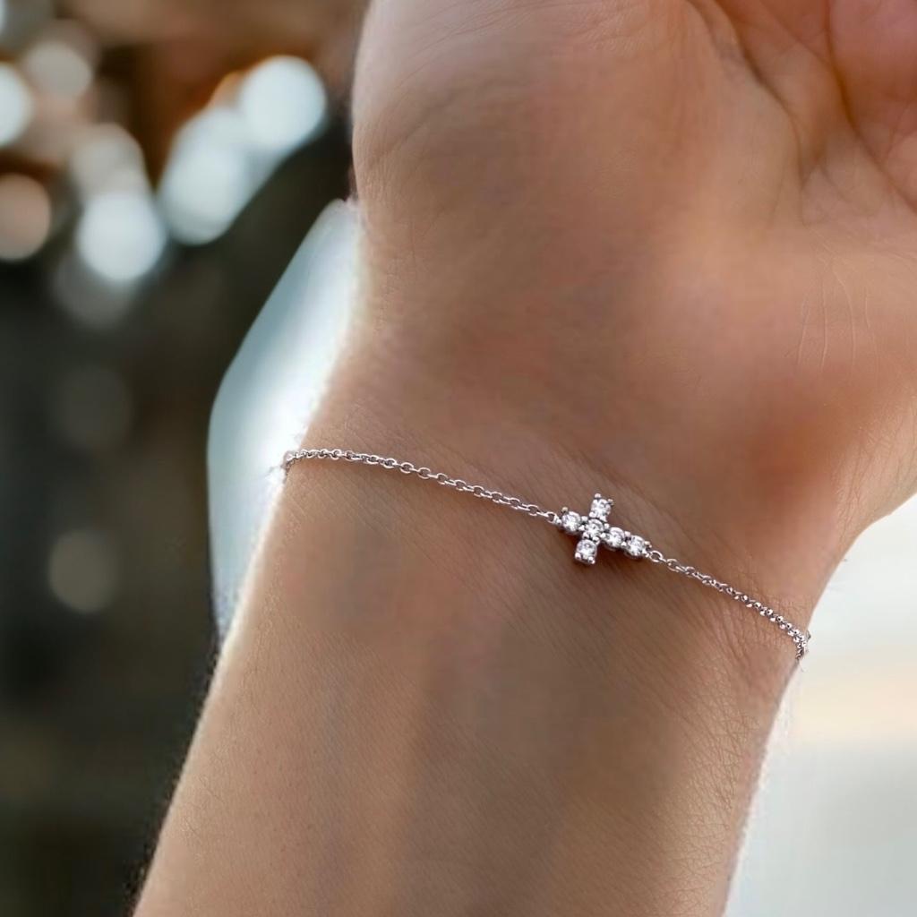 Armband, zilver, kruis, Met edelsteen, Nieuw, Ophalen of Verzenden, Zilver