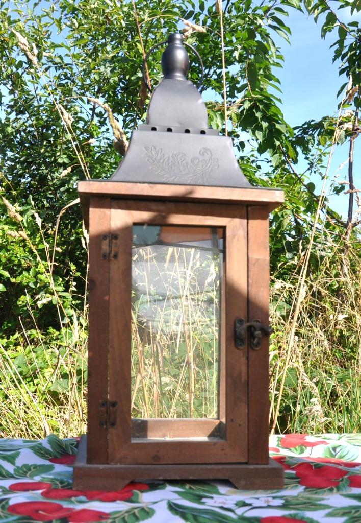 lanterne photophore bois verre et dessus métal, Ophalen of Verzenden, Zo goed als nieuw, Hout