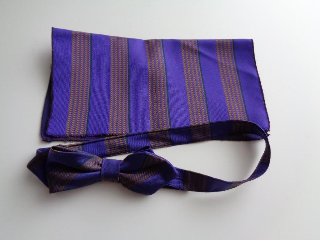 Noeud Papillon + Pochette Violet imprimé. Vintage., Enlèvement ou Envoi, Porté, Violet