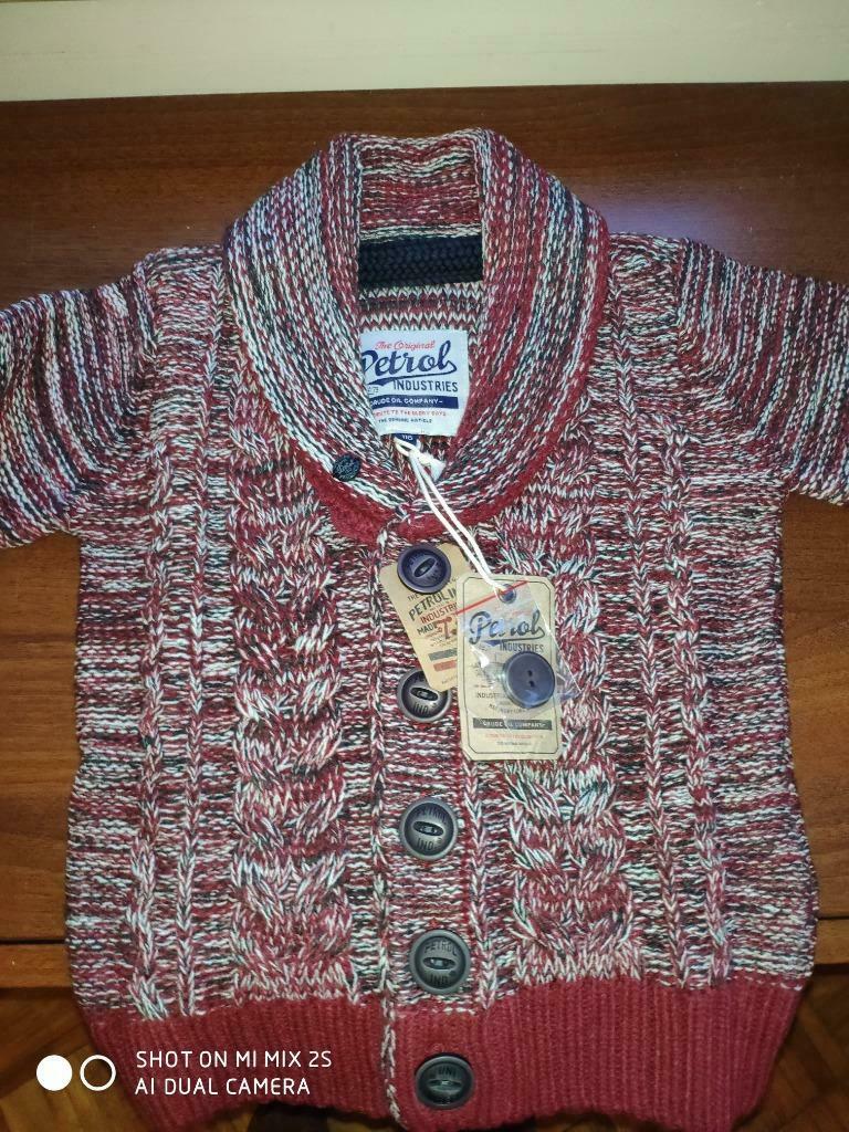 Nieuwe gebreide multi-colour petrol vest retro stijl mt 116, Ophalen of Verzenden, Nieuw, Jongen of Meisje, Trui of Vest