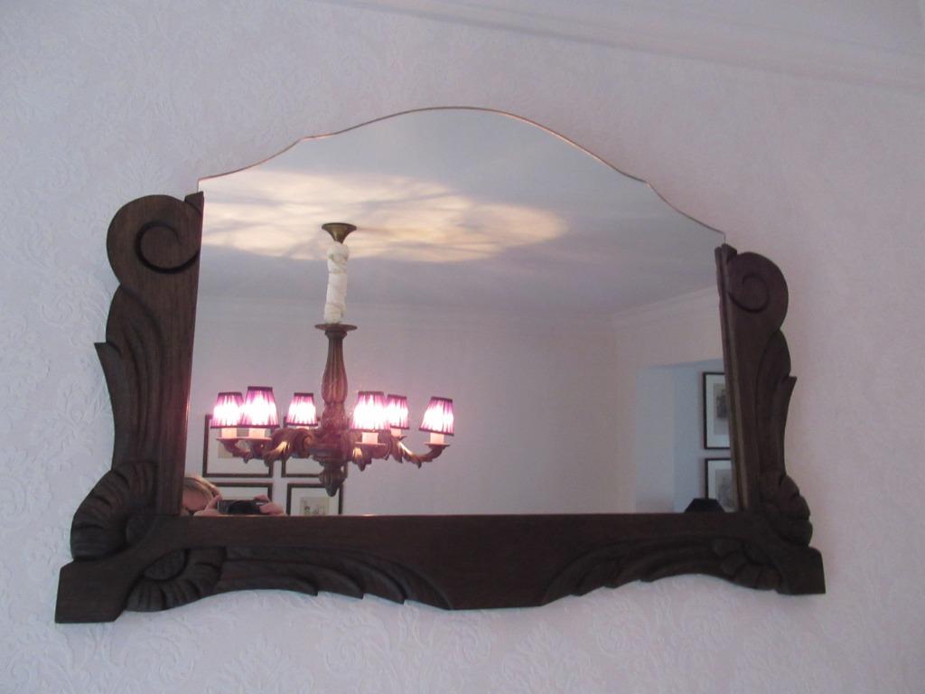 spiegel-muurspiegel-houten kader-ART DECO-VINTAGE, Antiek en Kunst, Antiek | Spiegels, Ophalen