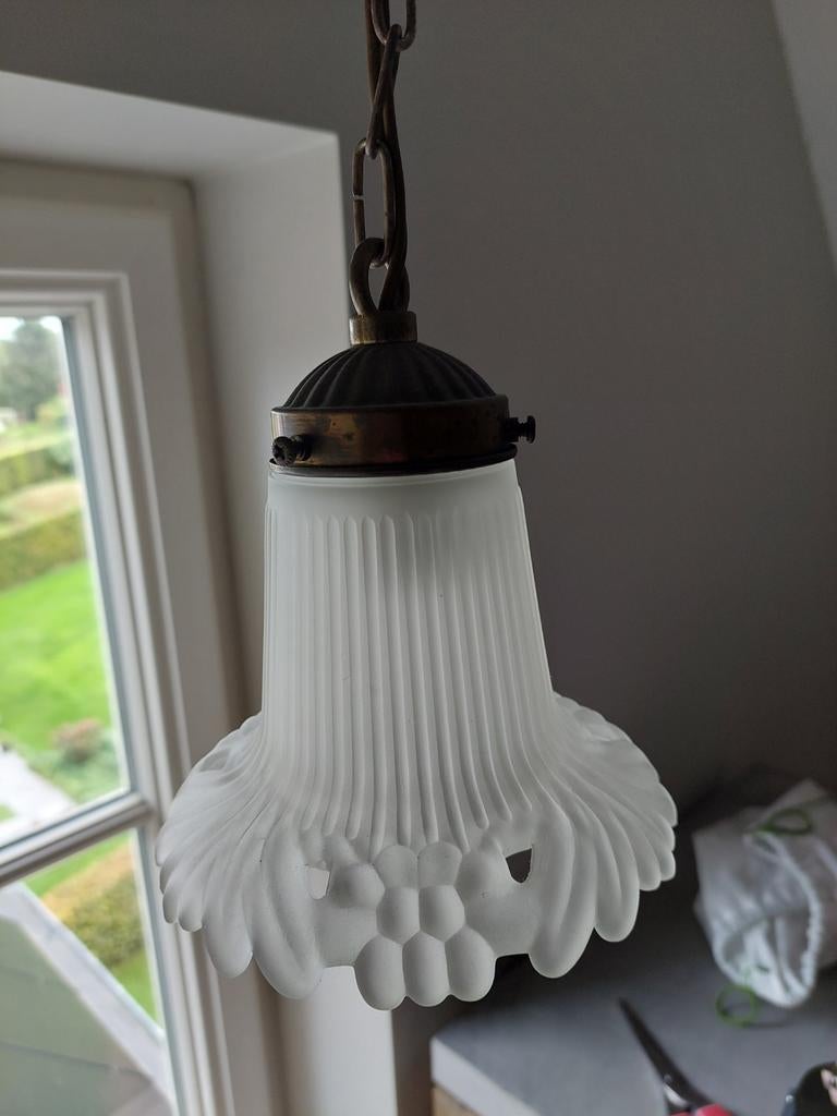 Lampe suspension opaline cristal verre, Ophalen of Verzenden