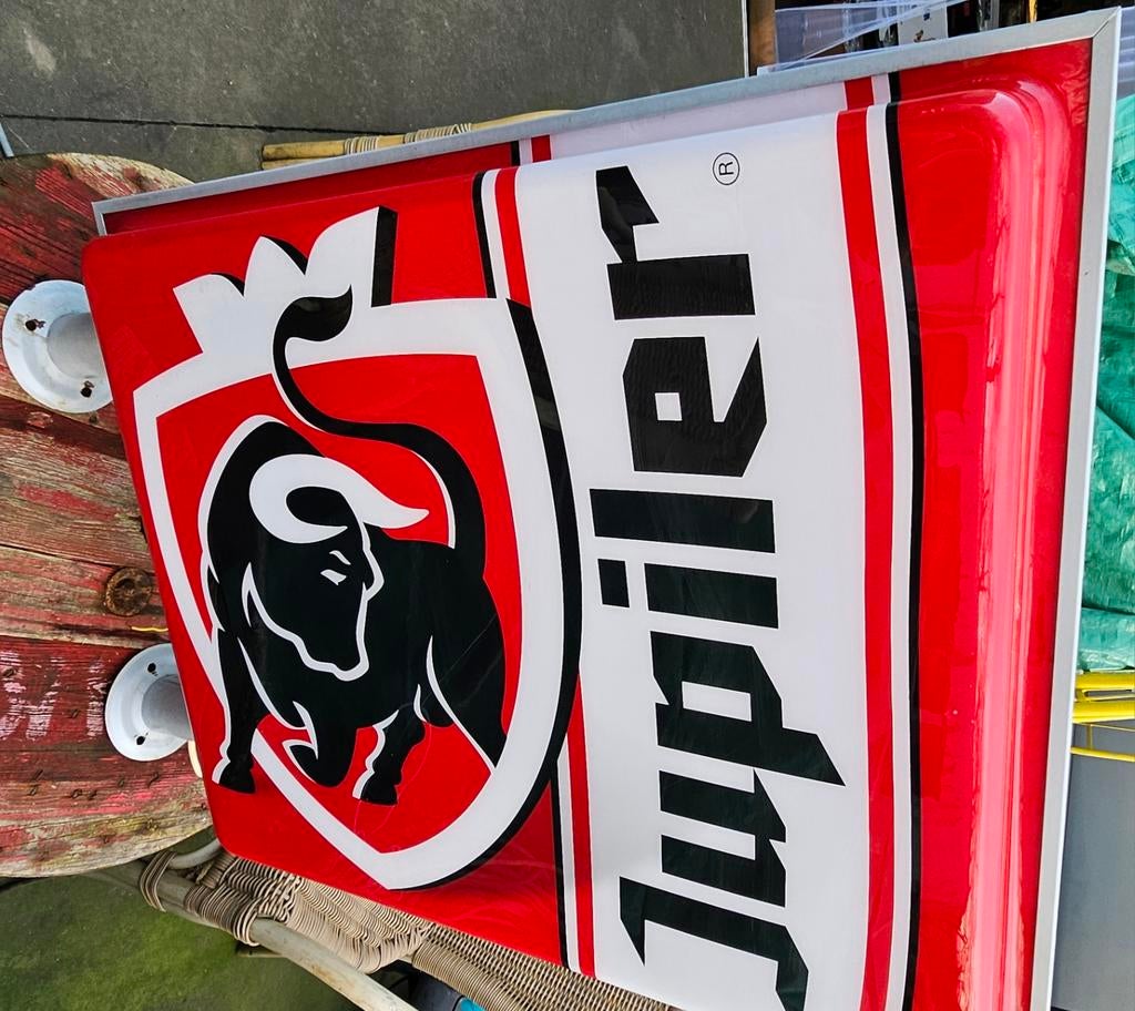 Jupiler dubbelzijdige reclame lichtbak vierkant, Verzamelen, Biermerken, Jupiler, Ophalen of Verzenden