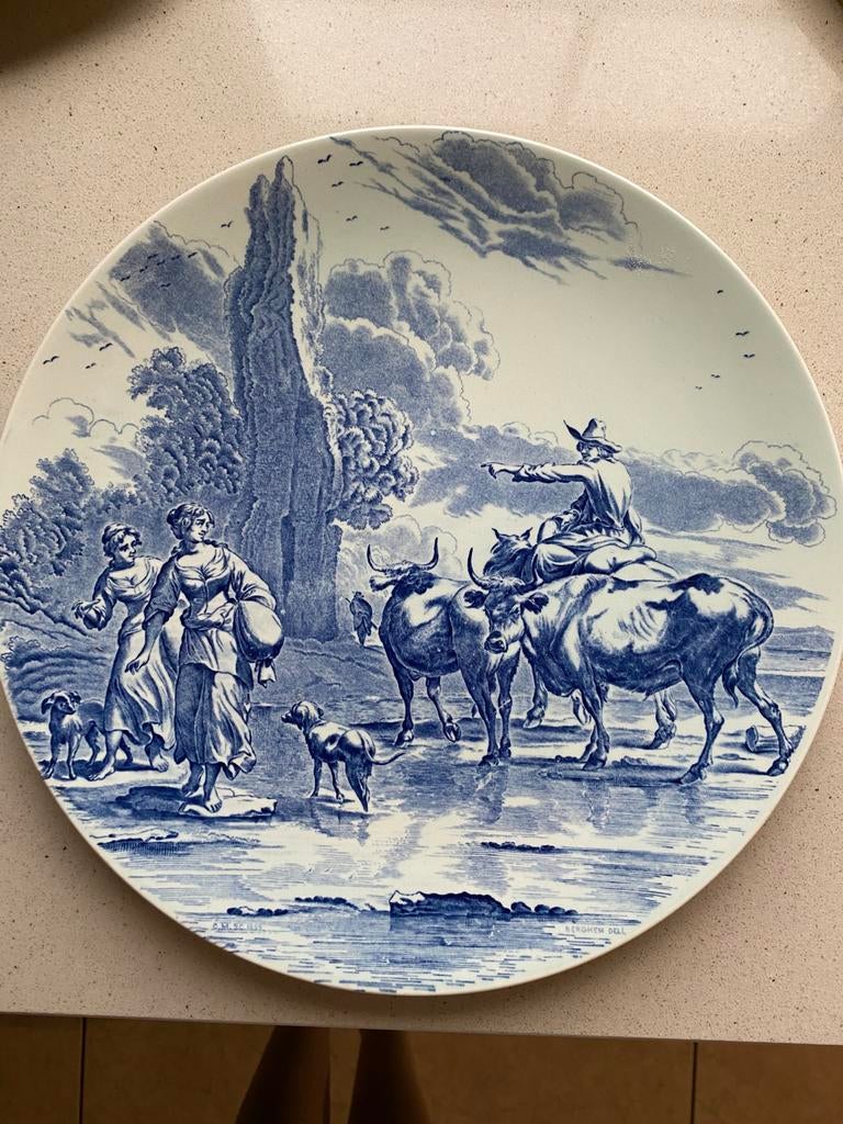 Delfts groot celadon porseleinen bord, Ophalen of Verzenden