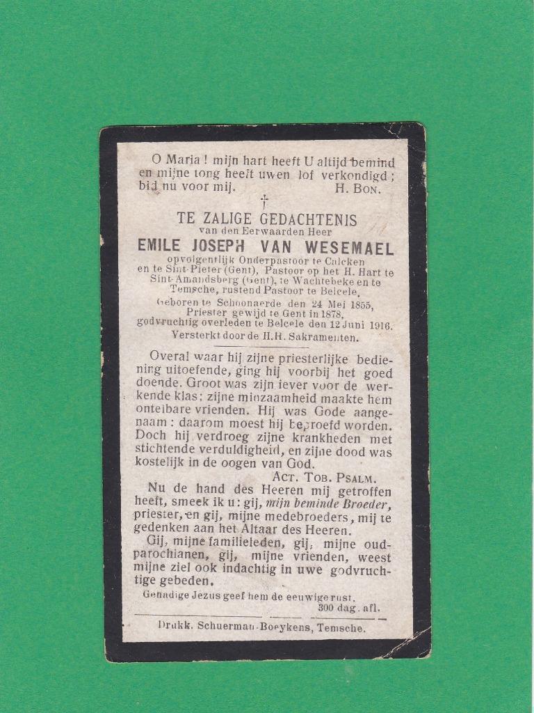 DP Priester Emile Van Wesemael, Verzamelen, Verzenden, Bidprentje