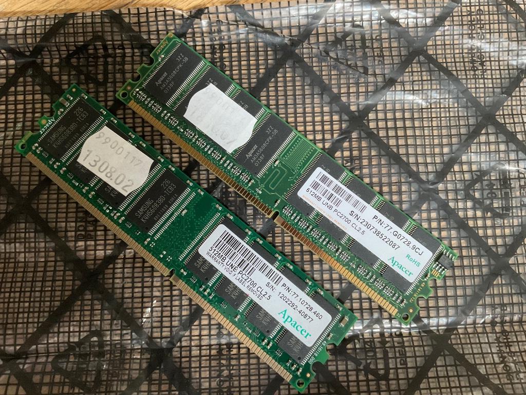 APACER RAM DDR PC2700 512Mb, Computers en Software, RAM geheugen, 1 GB of minder, Ophalen of Verzenden, Desktop, DDR
