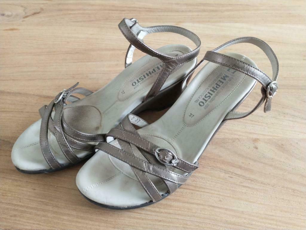 Hoge bronskleurige sandalen leer - Mephisto - 37, Gedragen, Overige kleuren, Mephisto, Sandalen of Muiltjes