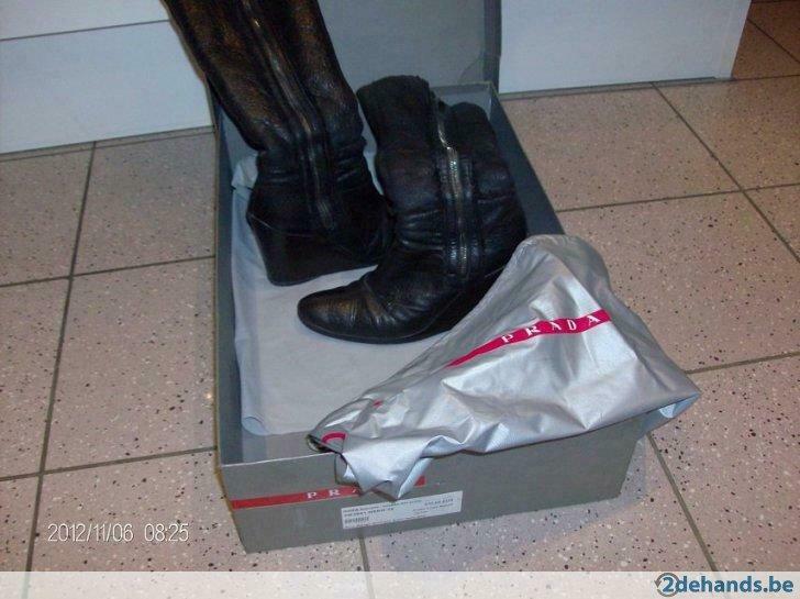 zwarte prada laarzen mt 38, Porté, Bottes hautes