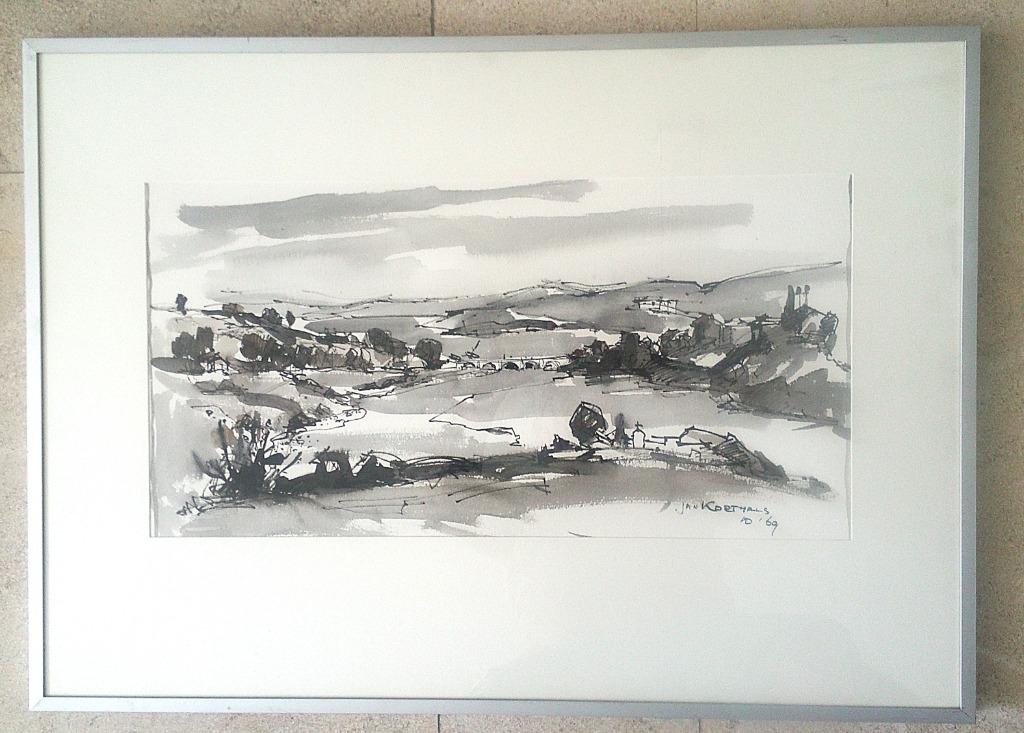 Heuvellandschap met brug 1969 - Jan Korthals 1916-1972, Ophalen of Verzenden