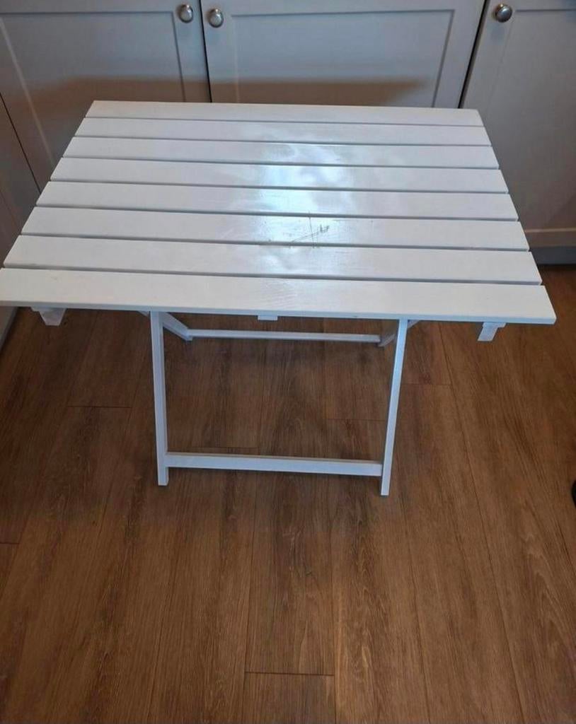 Table pliante Flexfurn blanche, bois véritable, rayures prés, Enlèvement