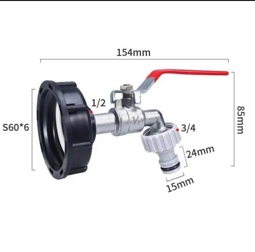 IBC adapter S60x6 met messing kogelkraan en Gardenakoppeling, Enlèvement ou Envoi, Neuf, Tuyau d'arrosage