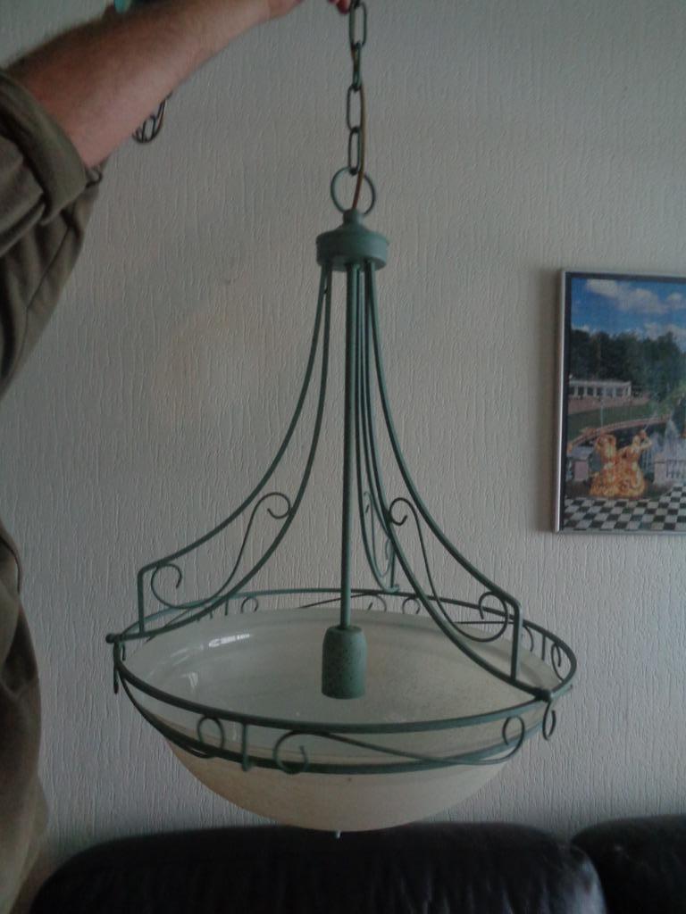 Turquoise hanglamp dia 43 cm, Ophalen, 50 tot 75 cm, Grieks, Zo goed als nieuw