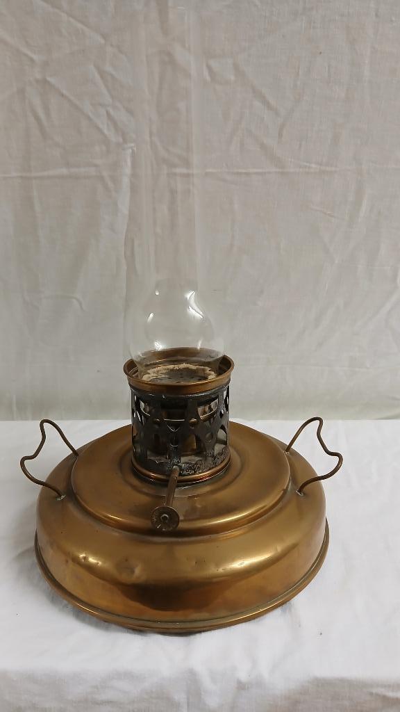 oude,koperen lampe belge-L&B-met glas doormeter 27,5 cm, Enlèvement