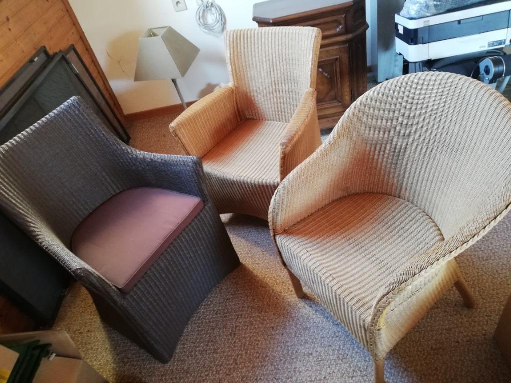 3 Rotan zetels / Stoelen in riet 3 stuks, Ophalen, Gebruikt, Riet of Rotan