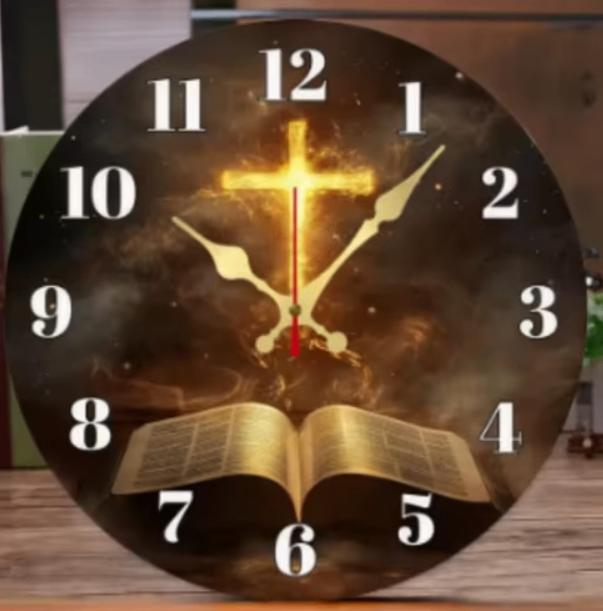 Horloge murale ronde en bois Croix et Bible (25cm), Enlèvement ou Envoi, Neuf, Horloge murale