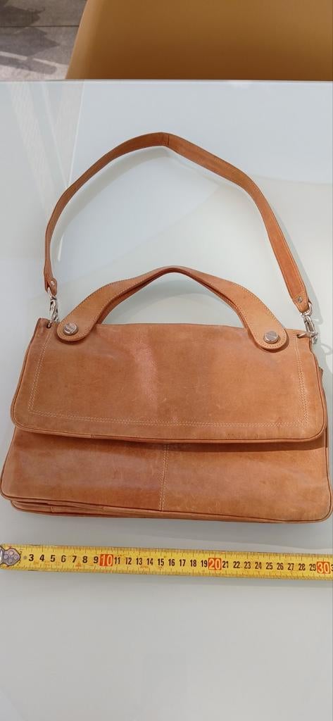 Vintage lederen handtas, schoudertas, Enlèvement ou Envoi, Utilisé, Brun, Sac à main