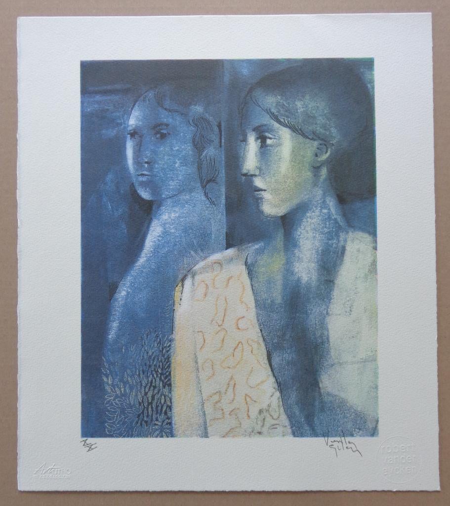 ROBERT VAN DER EYCKEN / SPIEGELBEELD / KLEURLITHO / 40x35cm, Antiquités & Art, Signé, Enlèvement ou Envoi