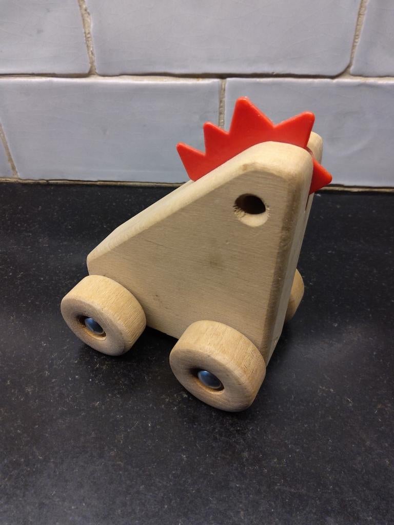 VINTAGE HOUTEN KIP OP WIELTJES "jukka" made in Finland, Ophalen of Verzenden, Zo goed als nieuw