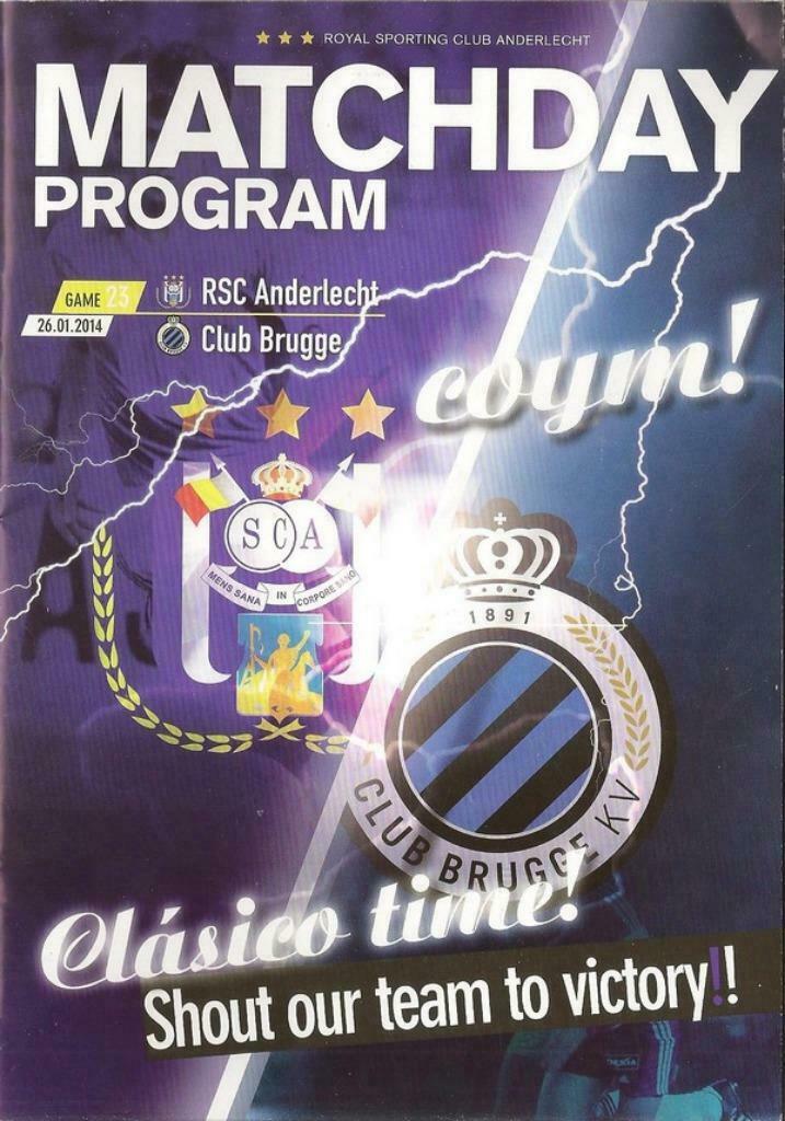 RSCA ANDERLECHT vs CLUB BRUGGE - MATCH PROGRAM 26/01/2014, Verzenden, Zo goed als nieuw, Boek of Tijdschrift