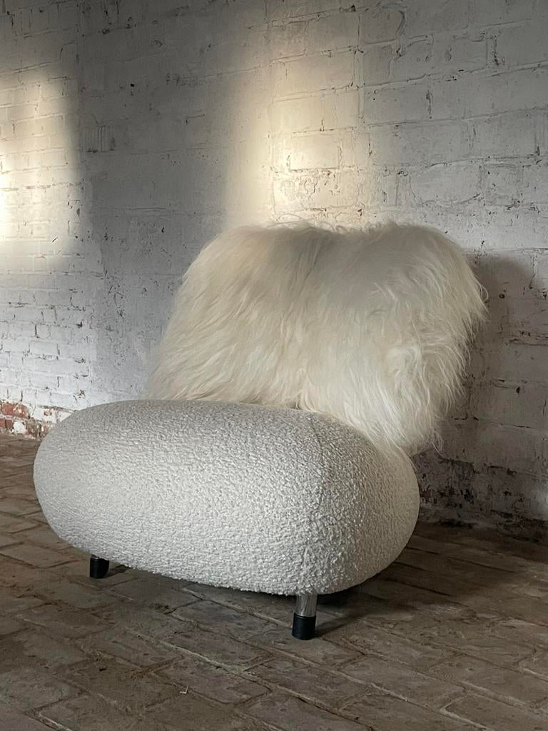 Leolux Pallone (Pa) in bouclé en Ijslands schapenvacht, Ophalen, Zo goed als nieuw, Minder dan 75 cm, Minder dan 150 cm