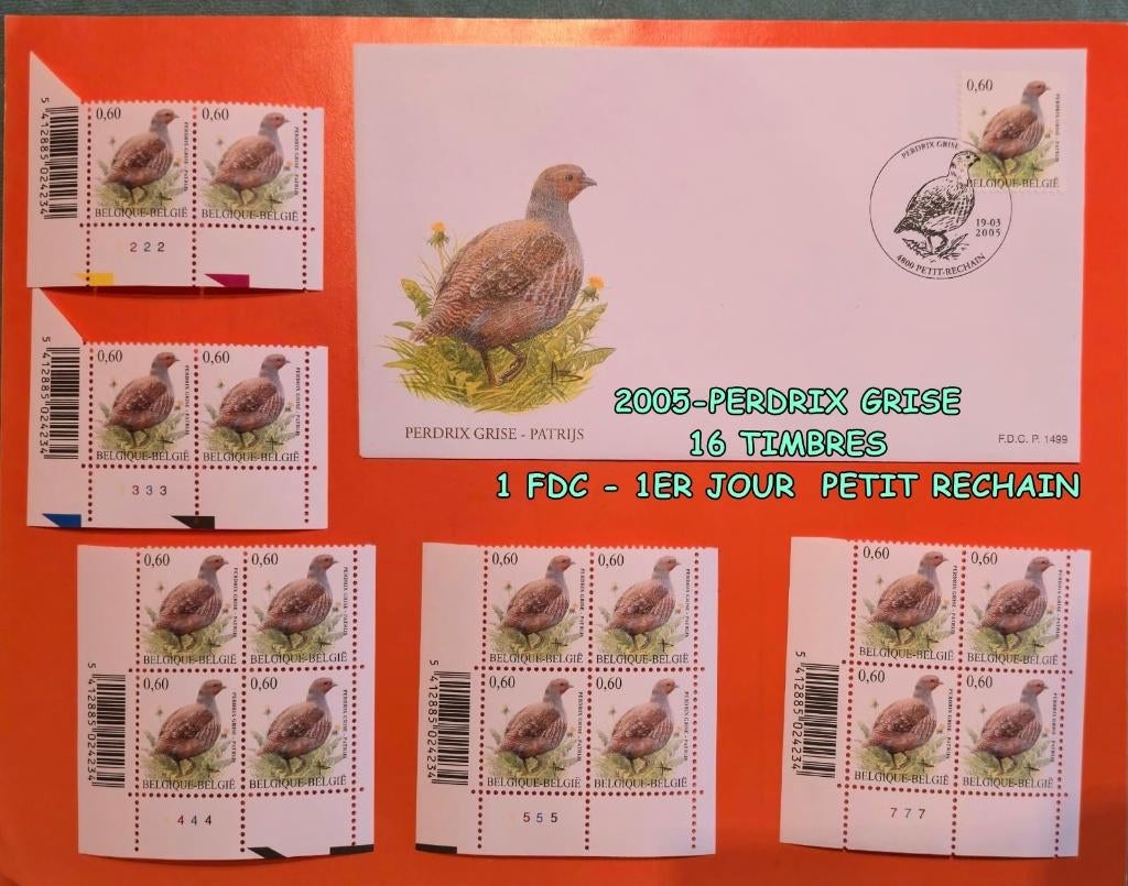 2005-PERDRIX GRISE 16 TIMB *  +1 FDC, Envoi
