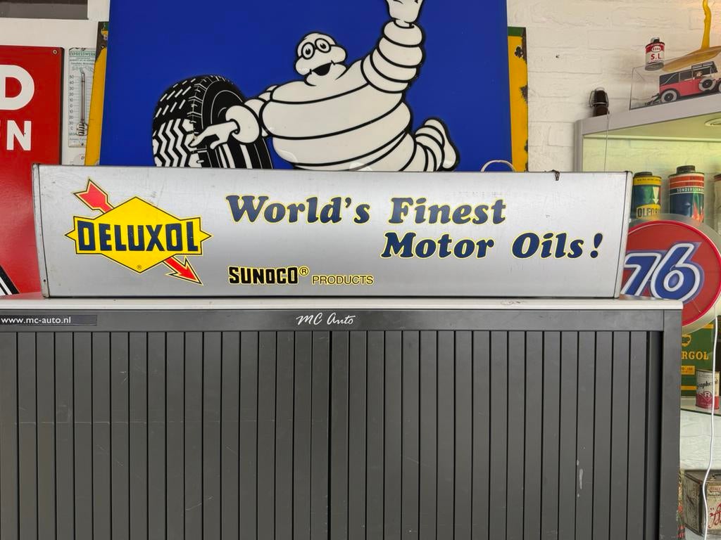 DELUXOL / Sunoco oude reclame lichtbak, Verzamelen, Ophalen, Gebruikt, Lichtbak of (neon) lamp