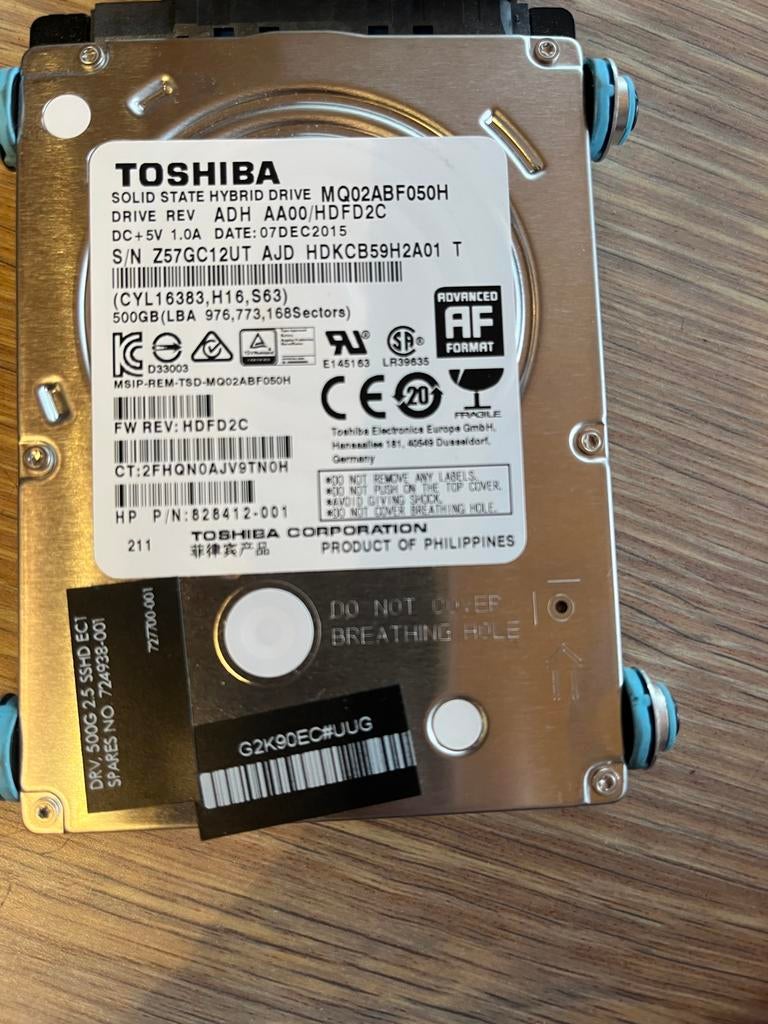 Toshiba Solid State Hybrid Drive 500GB, Enlèvement, Comme neuf, Interne, Laptop