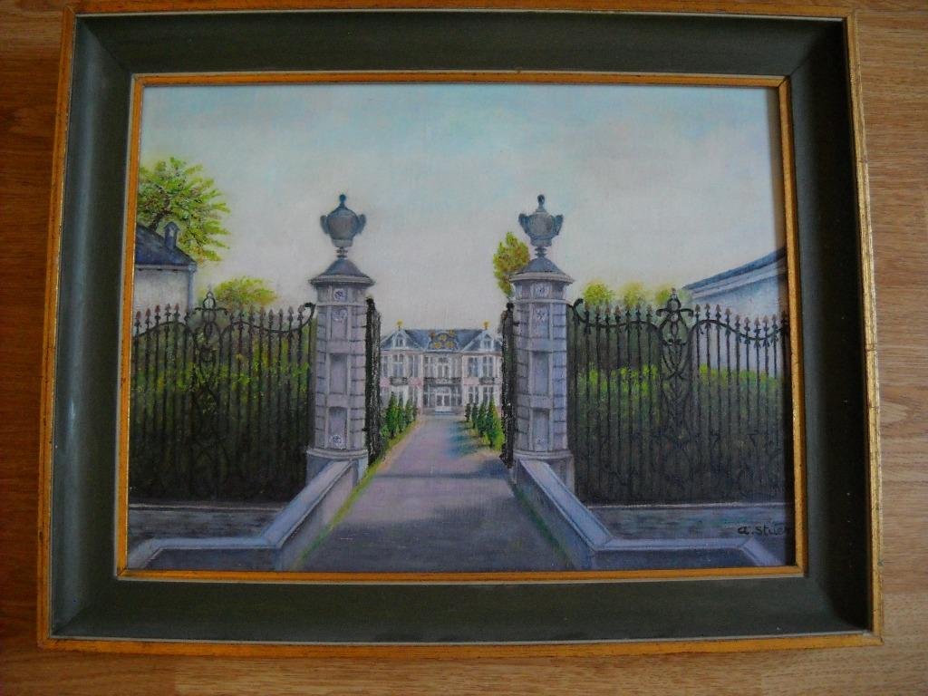Schilderij Gemeentehuis in het park in Hoboken, Ophalen, Doek