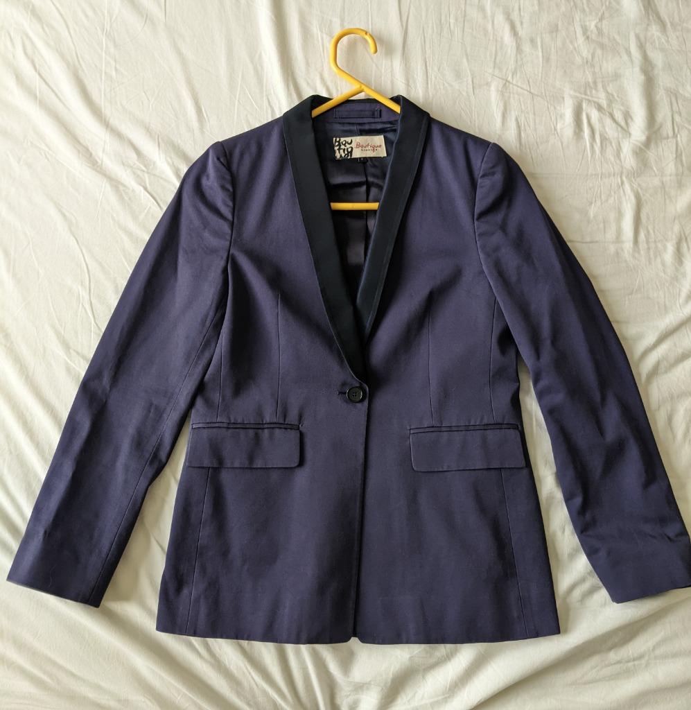 Blazer smoking bleu marine femmes Boutique by Jaeger, Enlèvement ou Envoi, Jaeger, Taille 34 (XS) ou plus petite, Porté