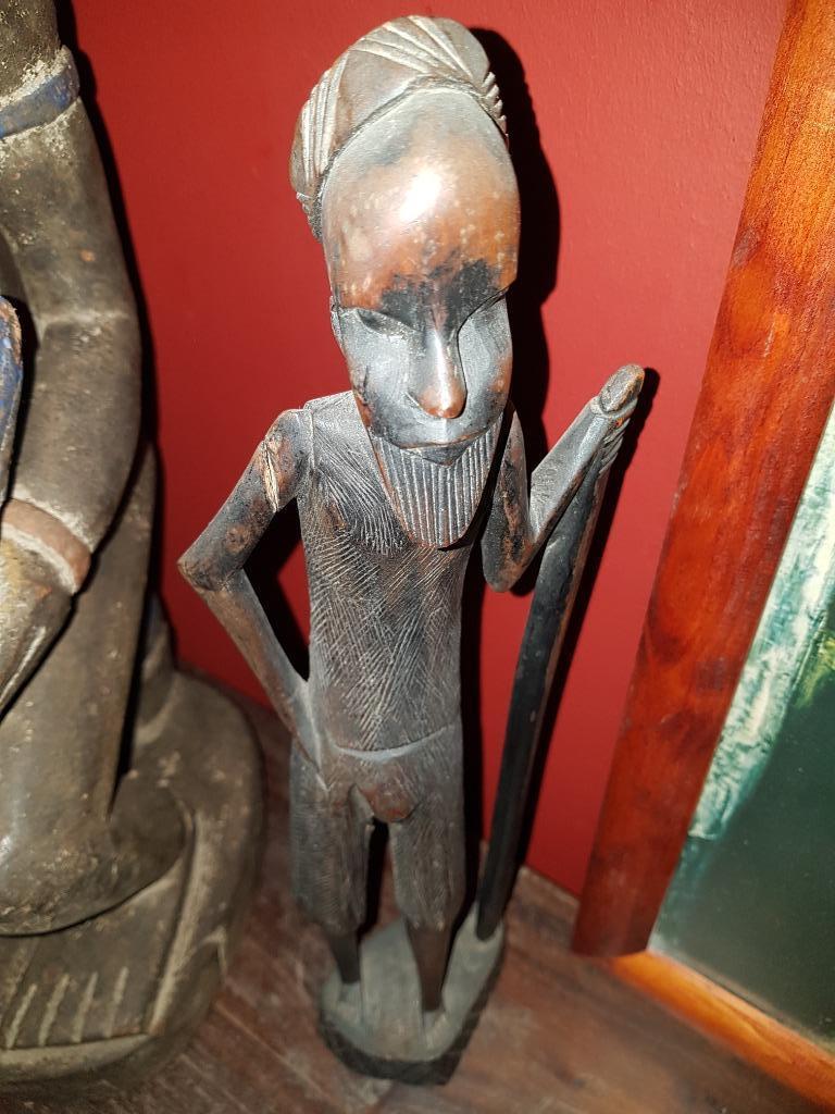 Statue africaine, vieil homme avec un long bâton, Antiquités & Art, Enlèvement ou Envoi
