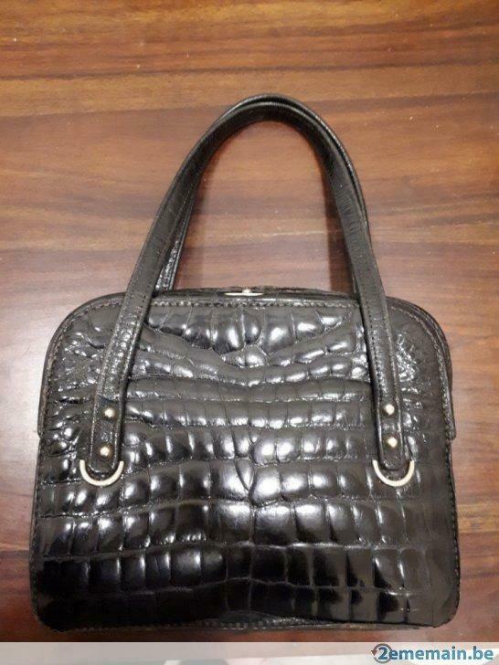 Petit sac croco vintage noir, Handtassen en Accessoires, Tassen | Damestassen, Gebruikt, Zwart, Ophalen of Verzenden