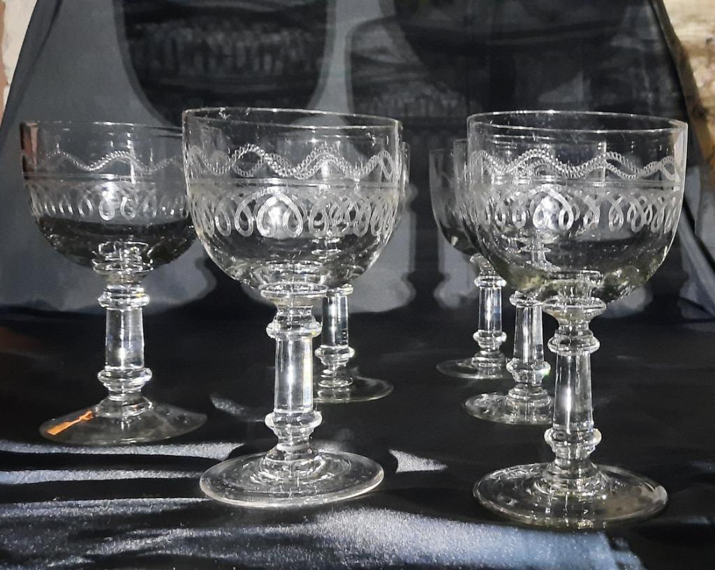 VSL ,6 verres en cristal gravé antiques 1900., Antiquités & Art, Enlèvement ou Envoi